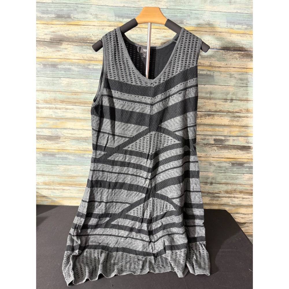 Mossimo Sweater Dress XXL Grey Black Excellent Geometric Pointelle Knit V-Neck - Picture 2 of 4